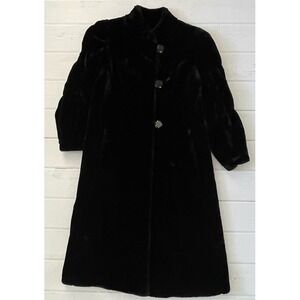 Vintage BLACK FAUX FUR Jacket Coat Sasson Paris 1970s 1980s, Size 8